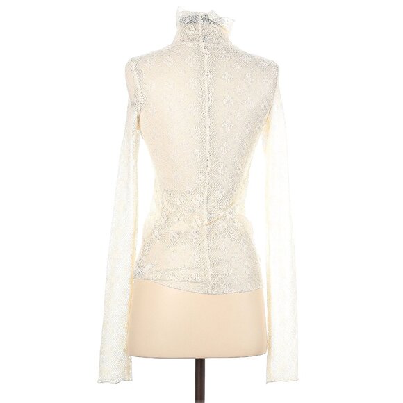 Free People Sweet Memories Ivory Sheer Lace Turtleneck Top Size S - Picture 3 of 5